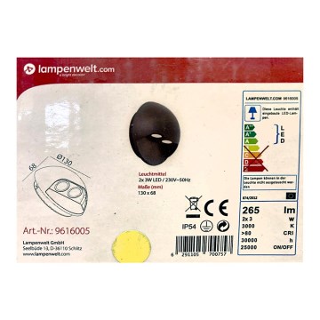 Lampenwelt - LED spoljašnje zidno svetlo 2xLED/3W/230V IP54