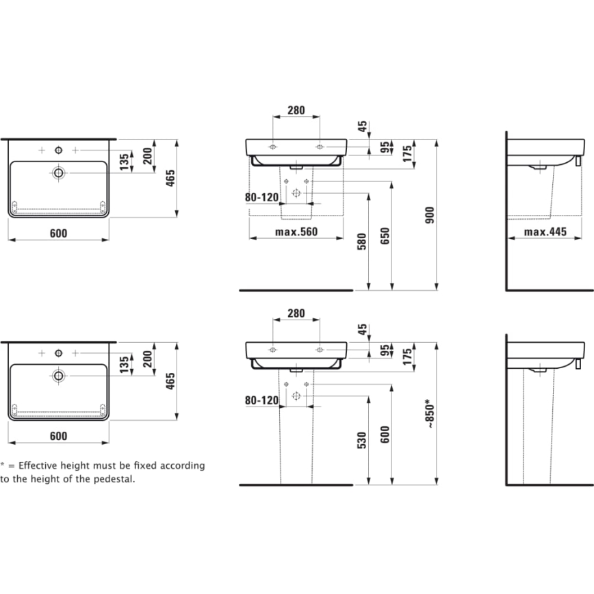 LAUFEN H8109630001041 - Umivaonik za radnu ploču/zidni PRO 60x46,5 cm keramika/bela