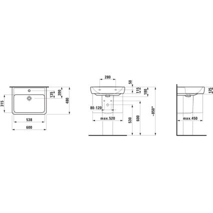 LAUFEN H8189520001041 - Umivaonik za ugradnju na ploču/zidni PRO 60x48 cm keramika/bela