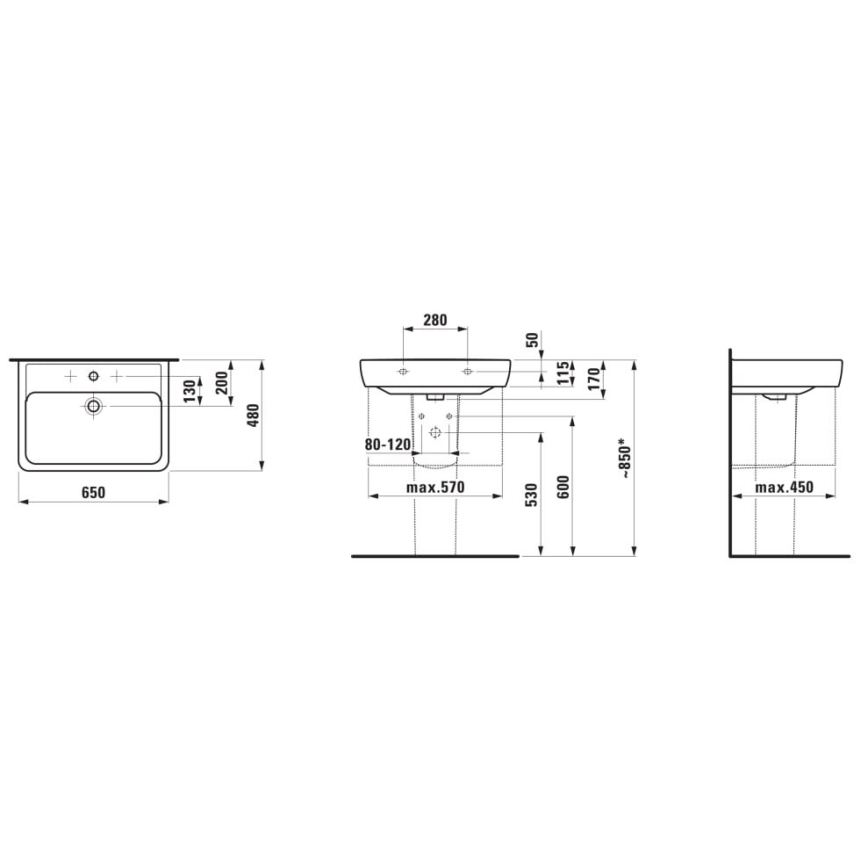 LAUFEN H8189530001041 - Umivaonik za radnu ploču/zidni PRO 65x48 cm keramika/bela