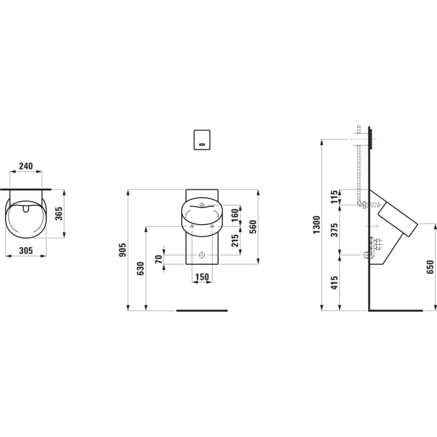 LAUFEN H8402850200001 - Pisuar VAL zadnji dovod, zadnji odvod keramika/sjajna crna