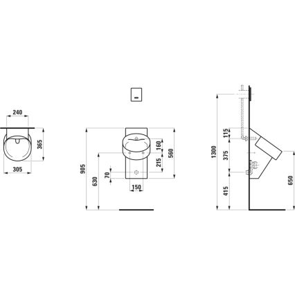 LAUFEN H8402857160001 - Pisoar VAL zadnji dovod, zadnji odvod keramika/mat crna