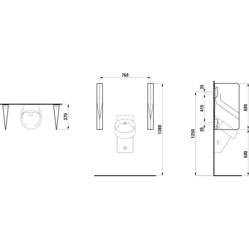 LAUFEN H8472800200001 - Pisoarska pregrada VAL 69x37 cm keramika/sjajna crna