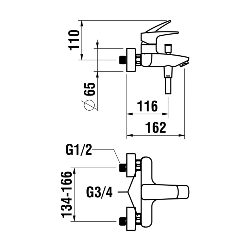 LAUFEN HF500760100600 - Set za kadu sa baterijom LAURIN, sjajni hrom