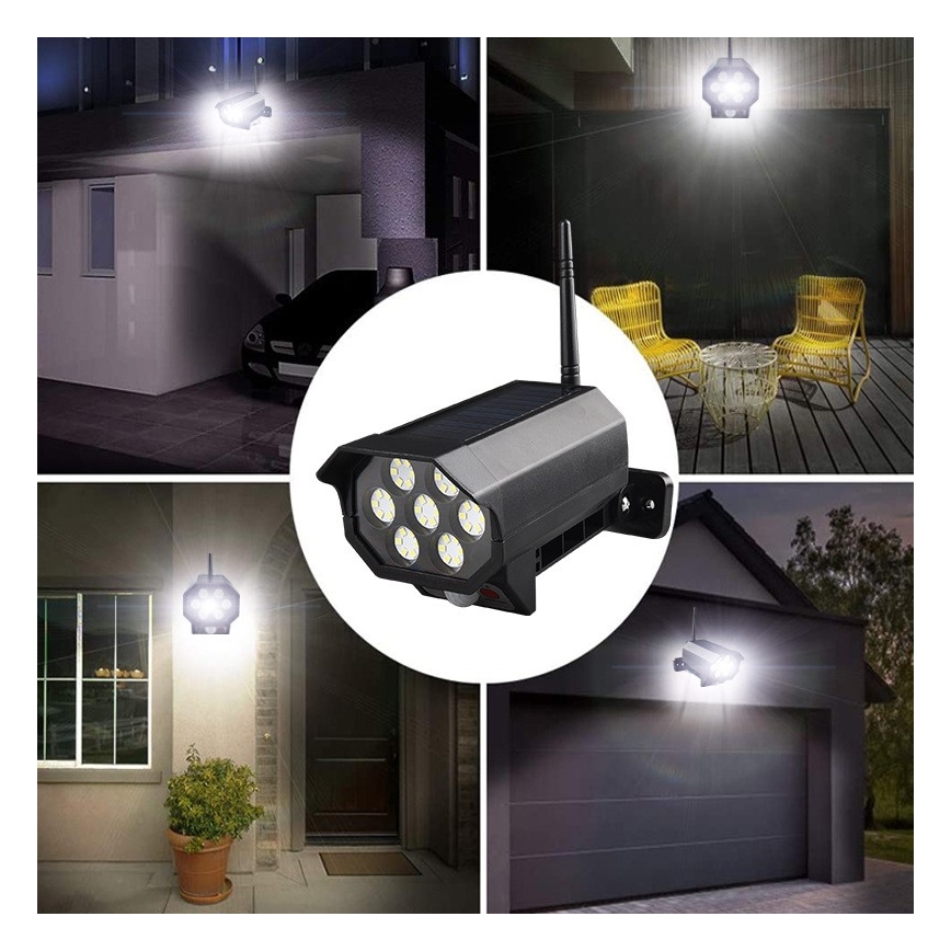 LED maketa sigurnosne kamere sa senzorom i solarnim panelom LED/5W/5,5V 800 mAh IP65 + daljinski upravljač