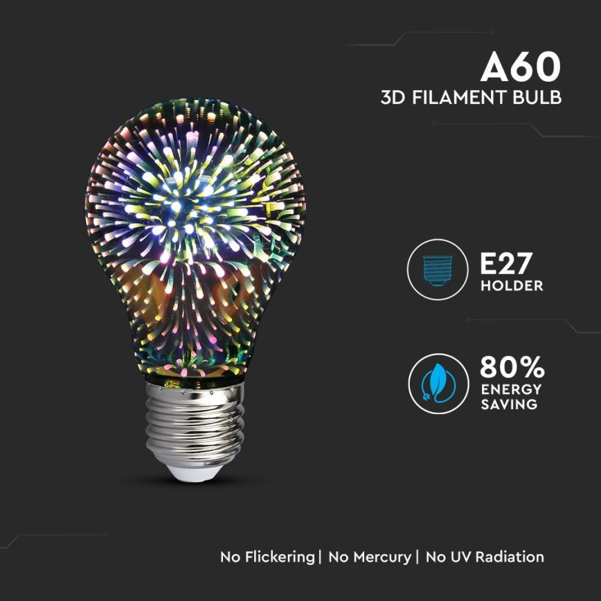 LED 3D Dekorativna sijalica FILAMENT A60 E27/3W/230V 3000K