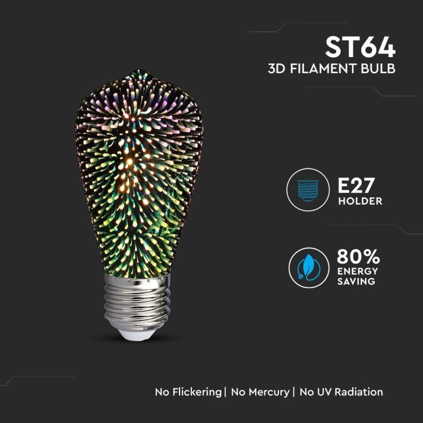 LED 3D dekorativna sijalica FILAMENT ST64 E27/3W/230V 3000K