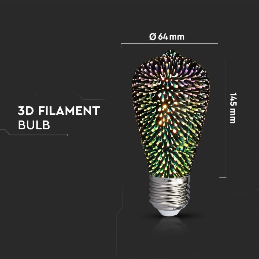 LED 3D dekorativna sijalica FILAMENT ST64 E27/3W/230V 3000K