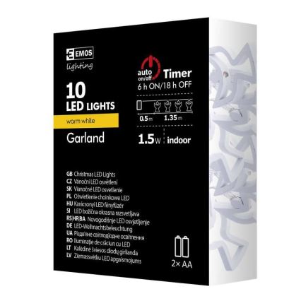 LED Božićna girlanda CHAIN 10xLED/2xAA 1,85m topla bela
