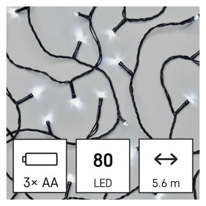 LED božićna girlanda za spoljašnju upotrebu 80xLED/3xAA 6,1m IP44 hladna bela