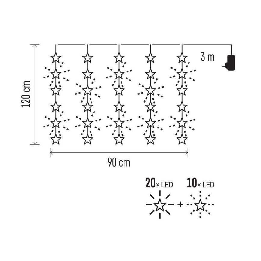 LED božićna spoljašnja girlanda 30xLED/3,9m IP44 zvezde