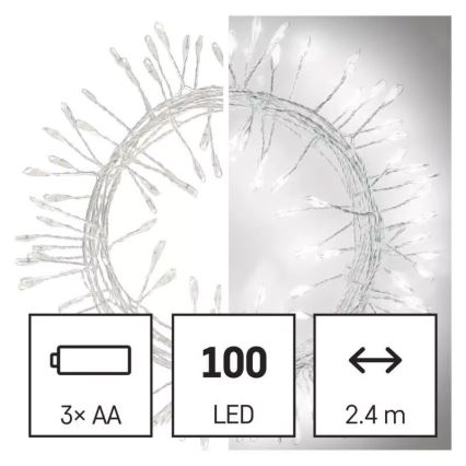 LED božićne lampice 100xLED/3xAA 2,7 m hladno-bele