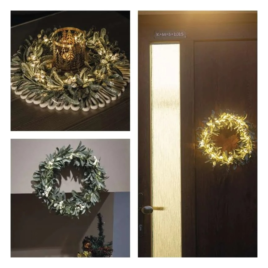 LED božićni venac, 25 LED, na 3x AA baterije, prečnik 35 cm