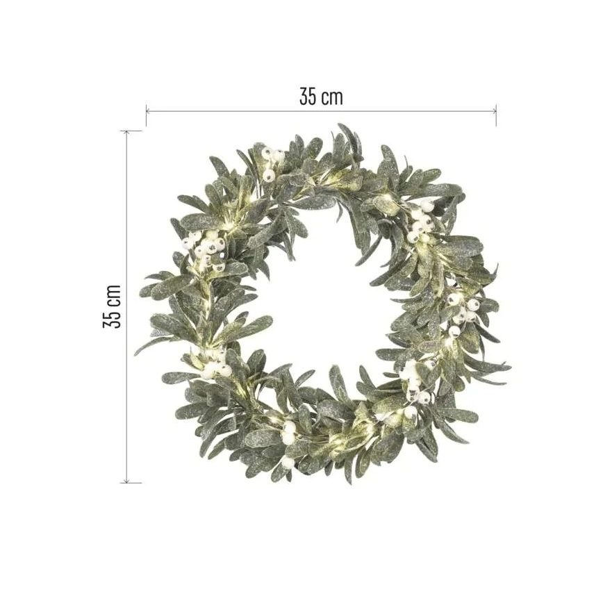 LED božićni venac, 25 LED, na 3x AA baterije, prečnik 35 cm