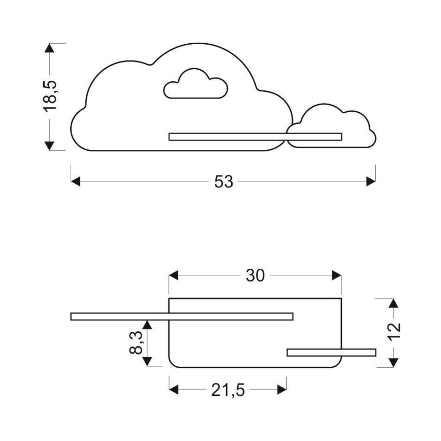 LED dečije zidno svetlo sa policom CLOUD LED/5W/230V belo/ružičasto,