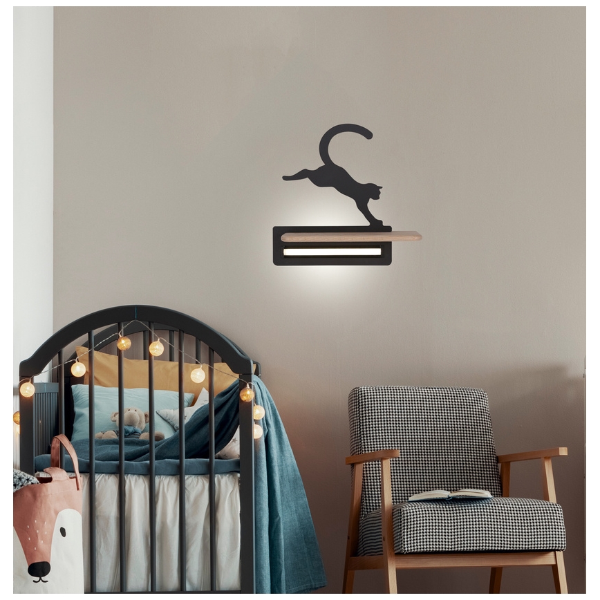 LED Dečje zidno svetlo sa policom JUMPING CAT LED/5W/230V,