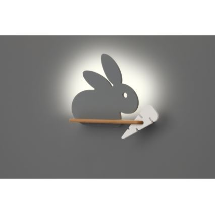 LED dečije zidno svetlo sa policom RABBIT LED/4W/230V siva/bela/drvo,
