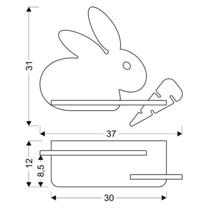 LED dečije zidno svetlo sa policom RABBIT LED/4W/230V siva/bela/drvo,