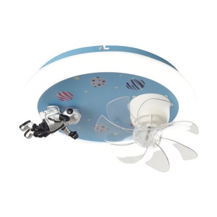 LED dečije prigušiva stropna svetiljka sa ventilatorom LED/48W/230V 3000/4000/6000K pr. 50 cm plava + daljinski upravljač