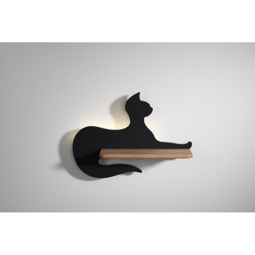 LED dečije zidno svetlo sa policom BLACK CAT LED/5W/230V,