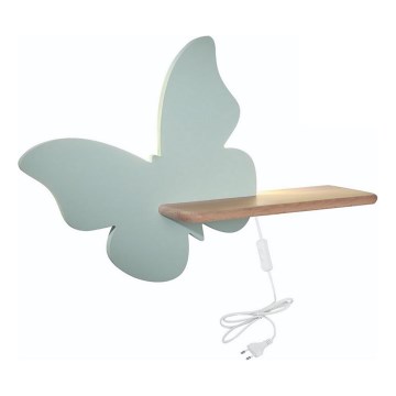 LED dečije zidno svetlo sa policom BUTTERFLY LED/5W/230V zelena/drvo,