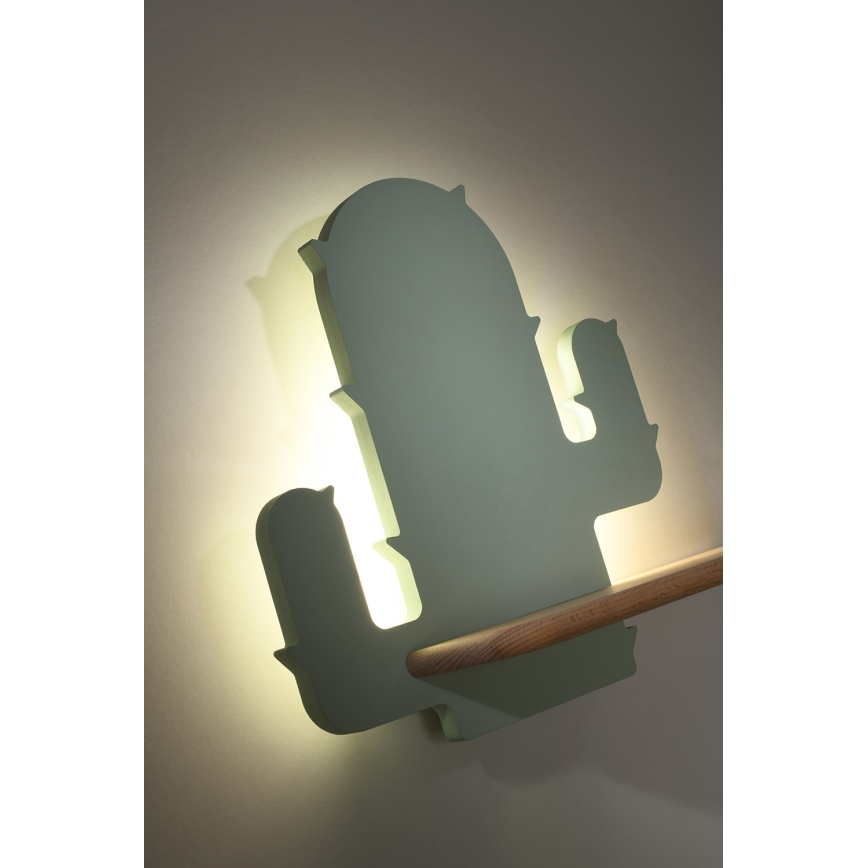 LED dečje zidno svetlo sa policom CACTUS LED/4W/230V zeleno/drvo,