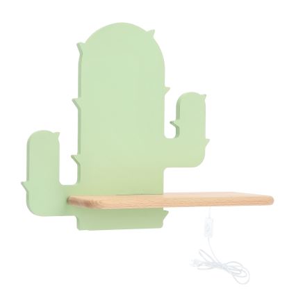 LED dečje zidno svetlo sa policom CACTUS LED/4W/230V zeleno/drvo,