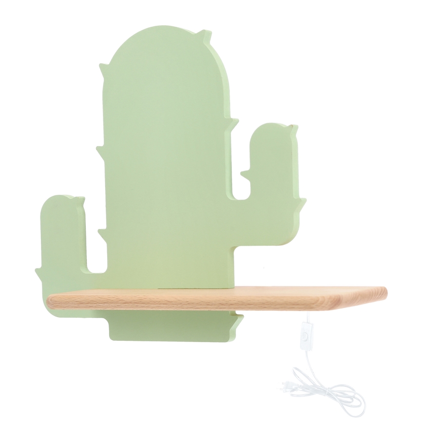LED dečje zidno svetlo sa policom CACTUS LED/4W/230V zeleno/drvo,