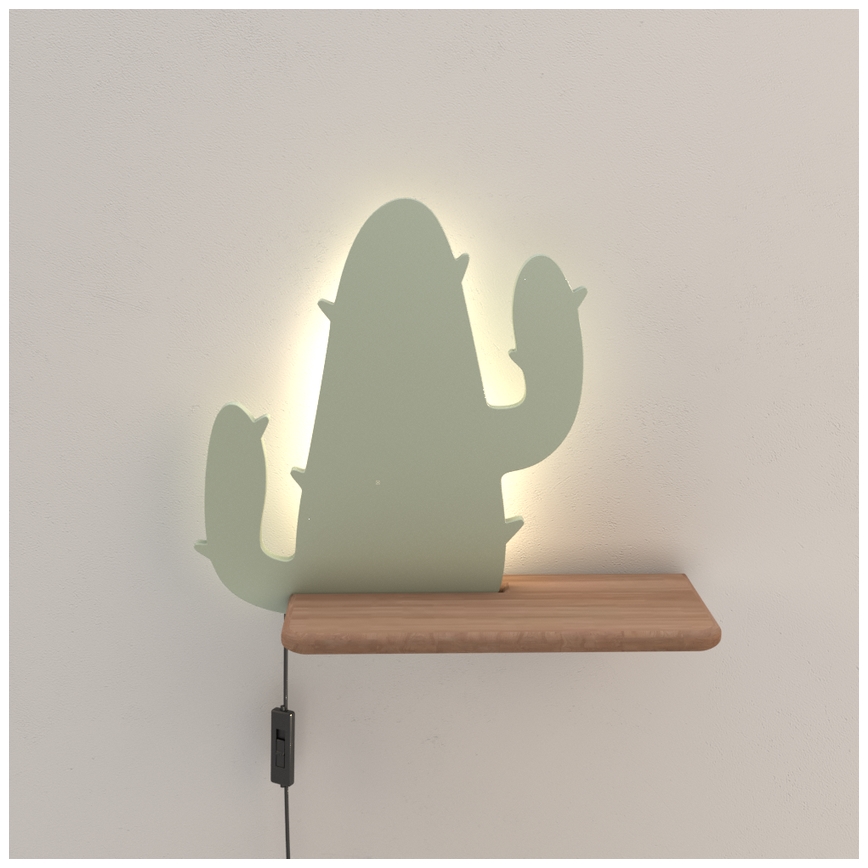 LED Dečije zidno svetlo sa policom CACTUS LED/4W/230V zelena/drvo,