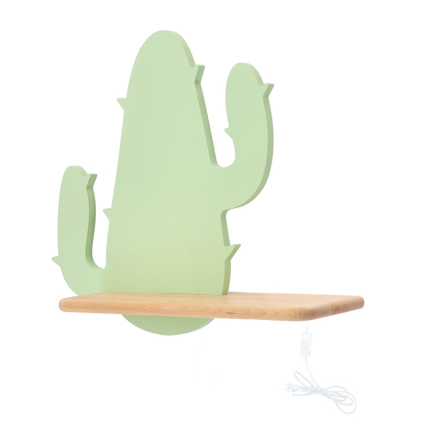 LED Dečije zidno svetlo sa policom CACTUS LED/4W/230V zelena/drvo,