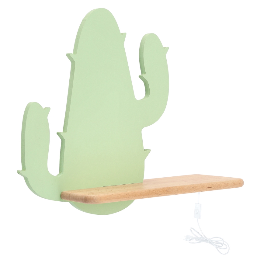 LED Dečije zidno svetlo sa policom CACTUS LED/4W/230V zelena/drvo,