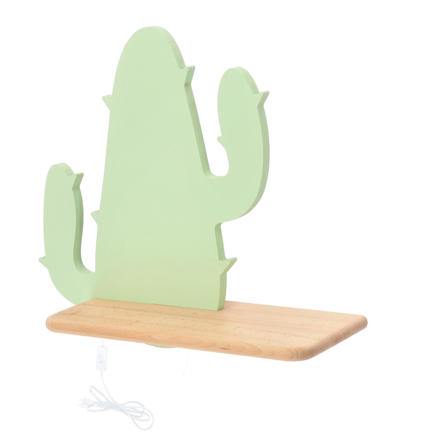 LED Dečije zidno svetlo sa policom CACTUS LED/4W/230V zelena/drvo,