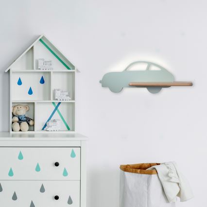 LED dečije zidno svetlo sa policom CAR LED/5W/230V zeleno/drvo,