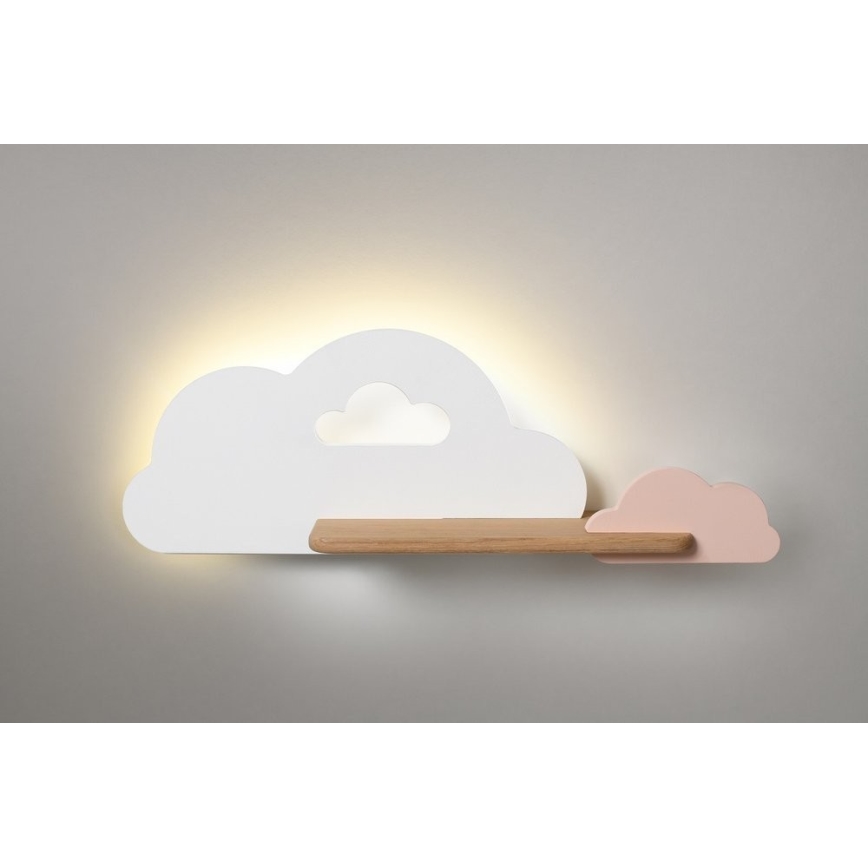LED dečija zidna svetiljka sa policom CLOUD LED/5W/230V bela/ružičasta,