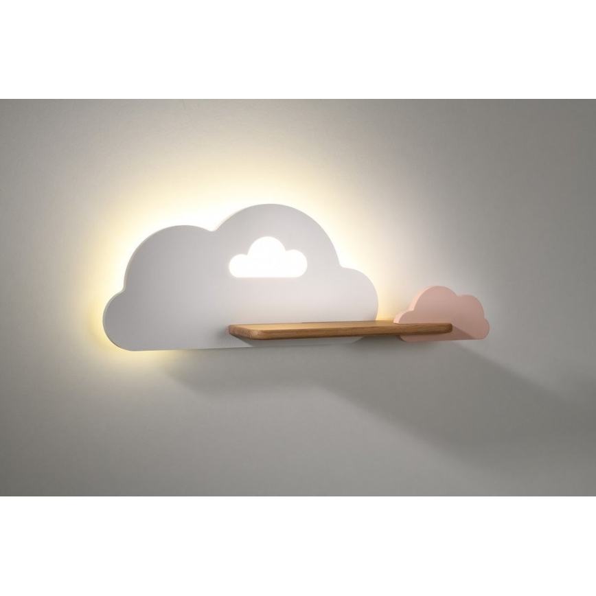 LED dečija zidna svetiljka sa policom CLOUD LED/5W/230V bela/ružičasta,
