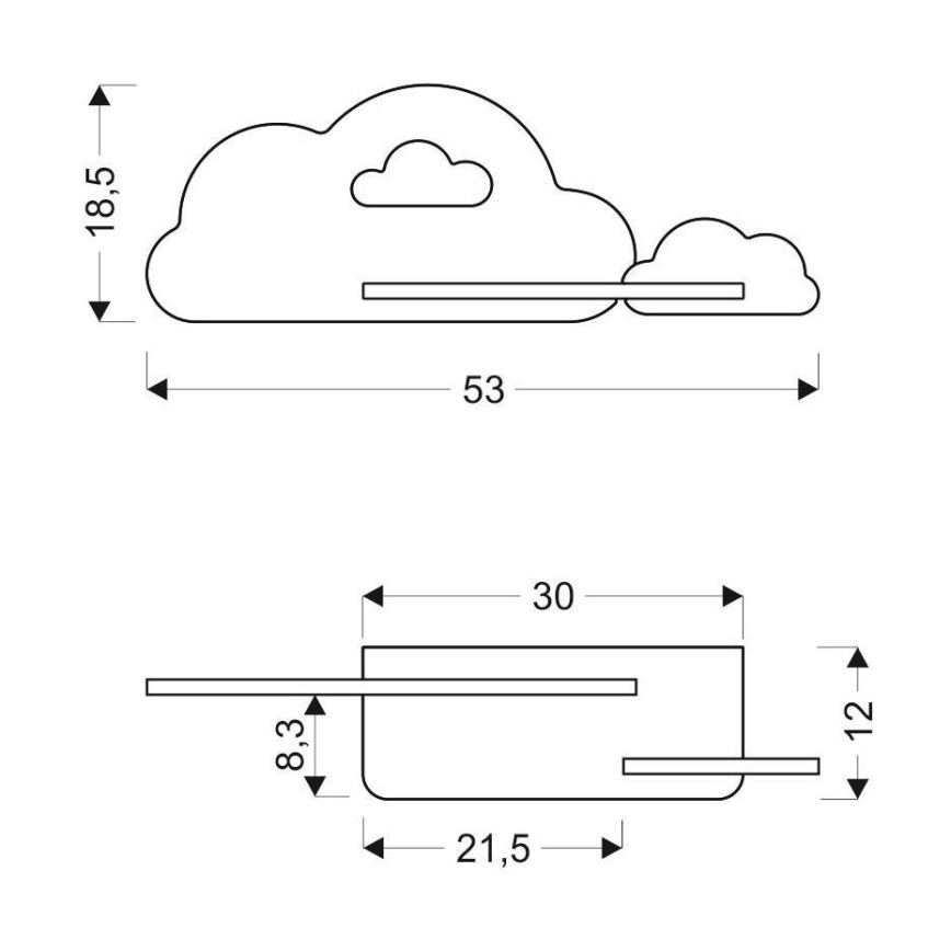 LED dečije zidno svetlo sa policom CLOUD LED/5W/230V plavo/belo,