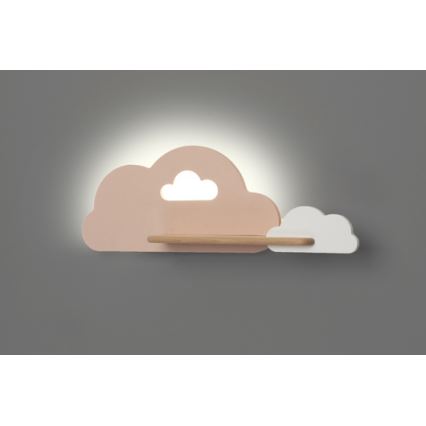 LED Dečije zidno svetlo sa policom CLOUD LED/5W/230V ružičasto/belo,