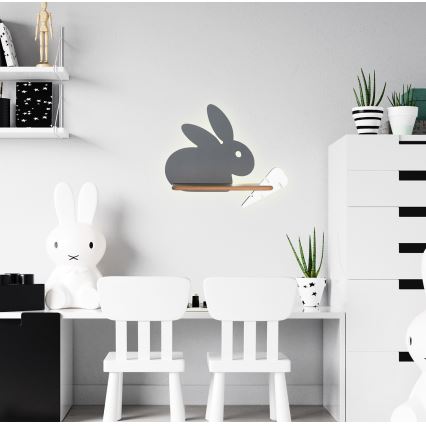 LED Dečije zidno svetlo sa policom RABBIT LED/4W/230V siva/bela/drvo,