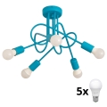 LED dečiji plafonski luster OXFORD 5xE27/15W/230V plavi