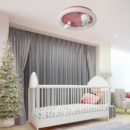 LED dečija prigušiva plafonska svetiljka sa ventilatorom LED/48W/230V 3000/4000/6000K prečnik 50 cm ružičasta + daljinski upravljač