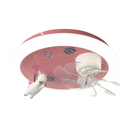 LED dečija prigušiva plafonska svetiljka sa ventilatorom LED/48W/230V 3000/4000/6000K prečnik 50 cm ružičasta + daljinski upravljač