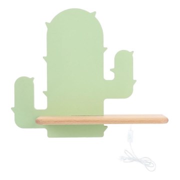LED dečje zidno svetlo sa policom CACTUS LED/4W/230V zeleno/drvo,