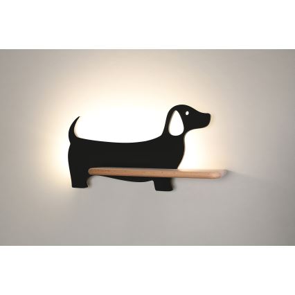 LED Dečija zidna lampa sa policom DOG LED/5W/230V crna/drvo,