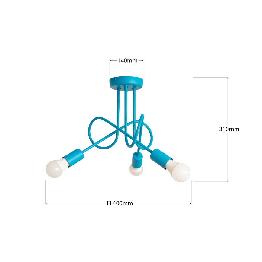 LED dečji plafonski luster OXFORD, površinski montiran, 3xE27/15W/230V, plavi