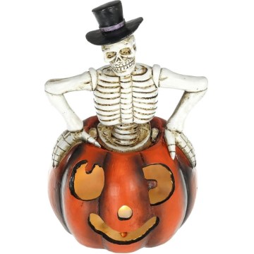 LED Dekoracija HALLOWEEN LED/2xLR44/topla bela kostur u bundevi smola