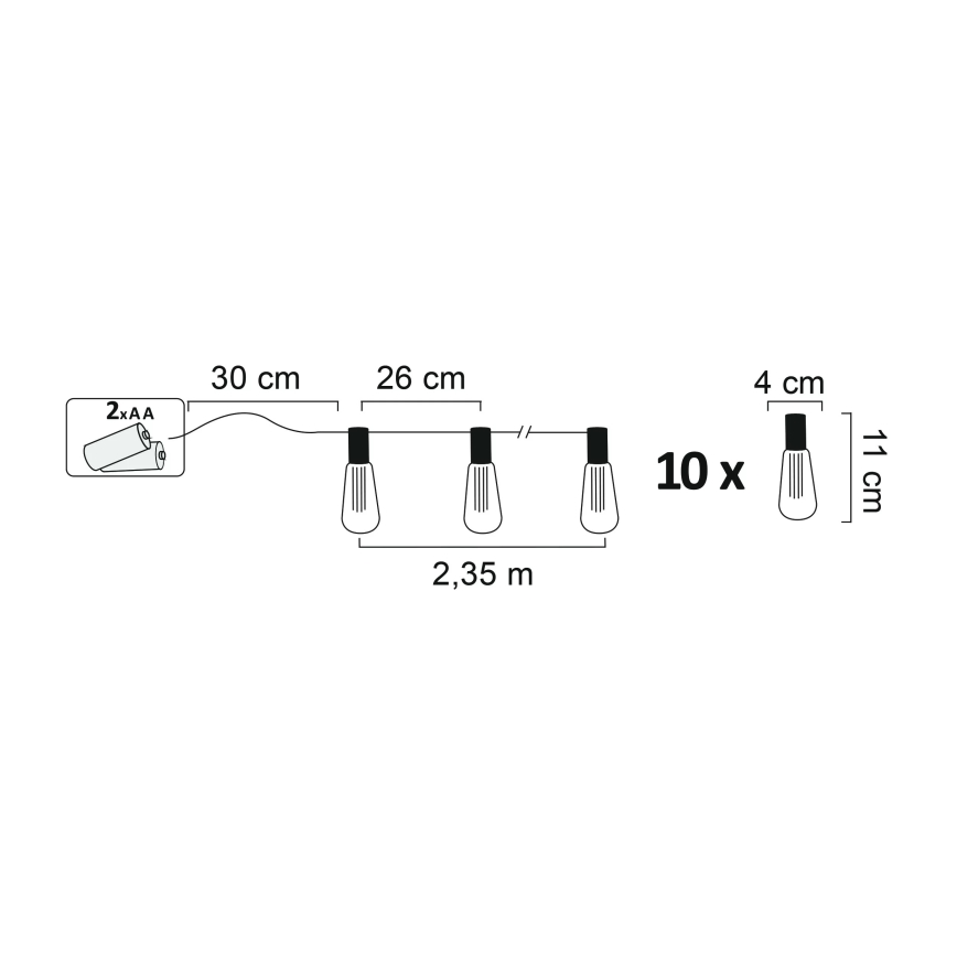 LED dekorativni lanac EDISON 2,65 m 10xLED/2xAA