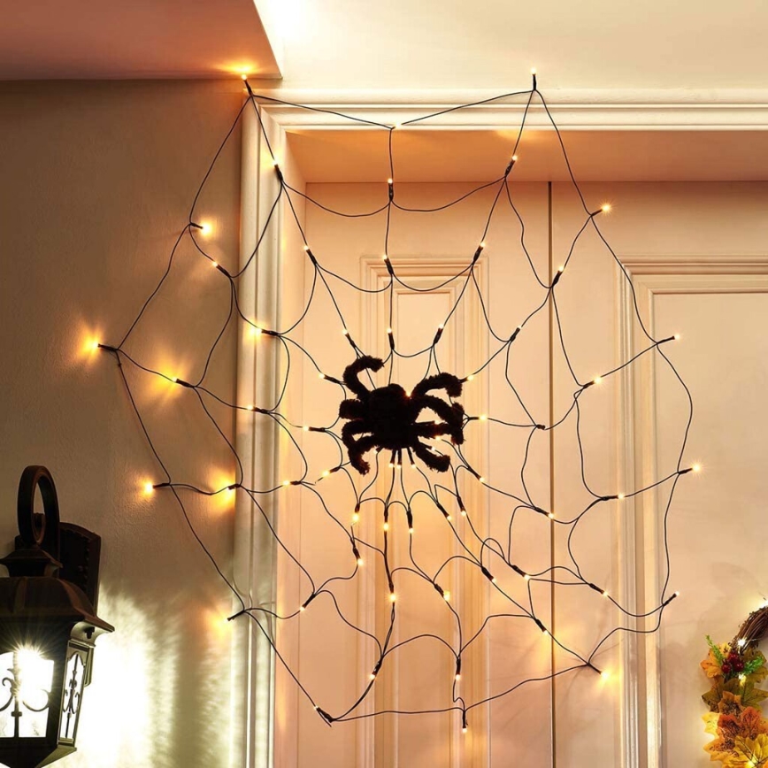 LED dekorativni niz HALLOWEEN LED/5V/8 funkcija paučina + daljinski upravljač