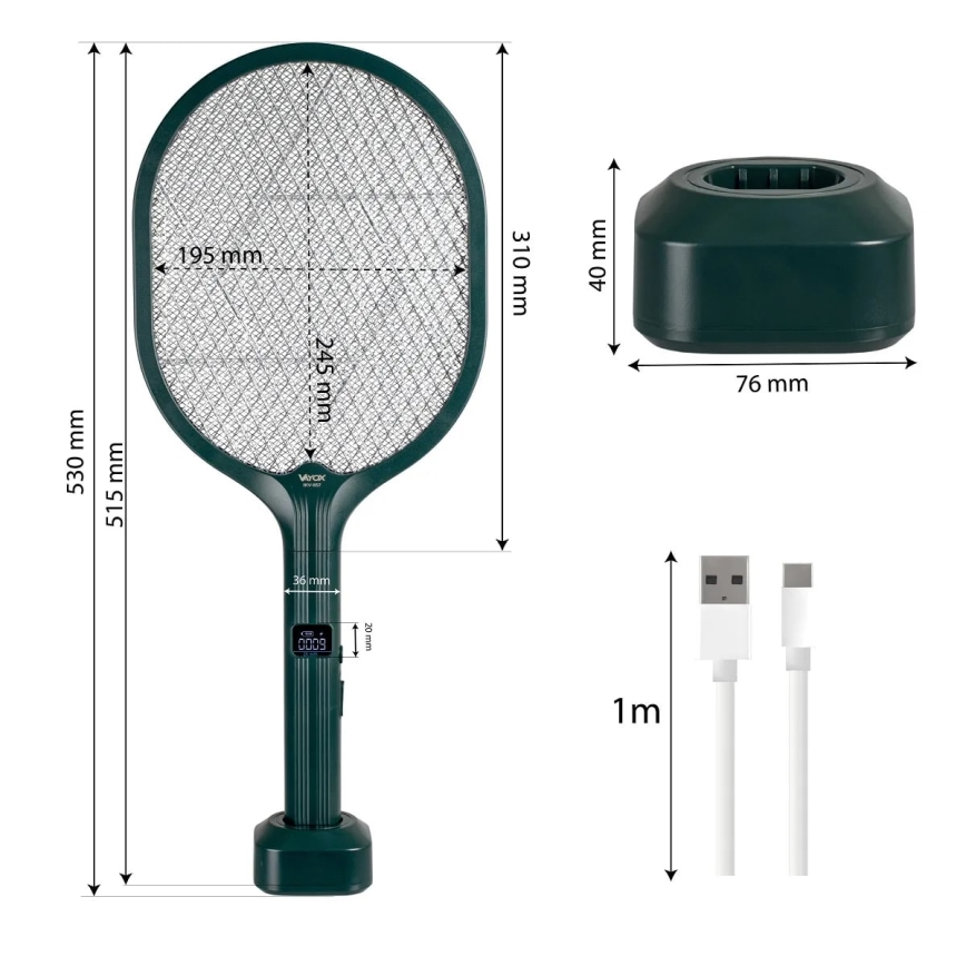 LED električni lapač insekata 2 u 1 sa LCD displejem 1200 mAh/5V zelena
