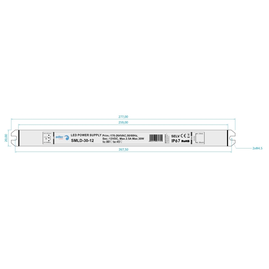 LED elektronski transformator (drajver) 30W/230V/12V IP67