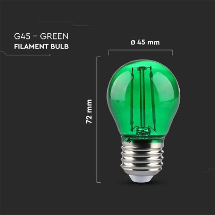 LED filament sijalica G45, E27, 2W, 230V, zelena